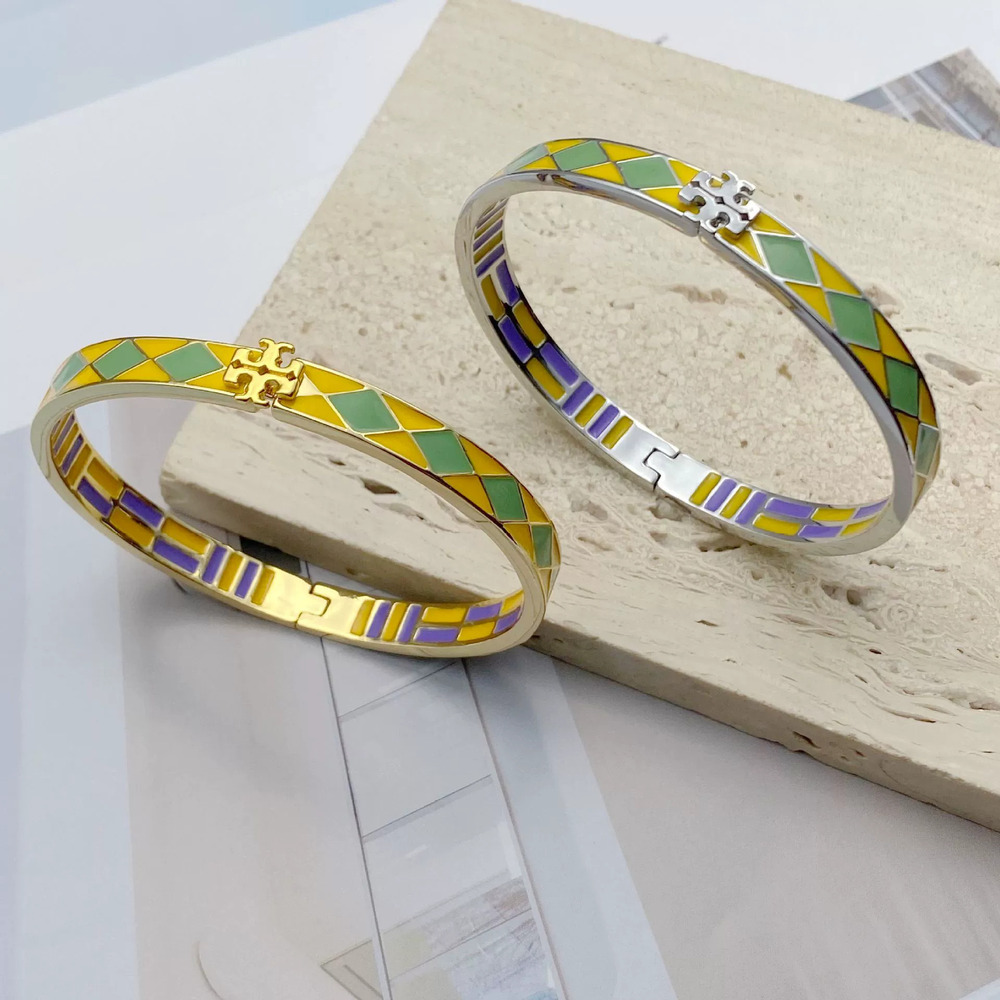 Tory Burch Inlaid Color Enamel Hand Painted Clasp Bracelet